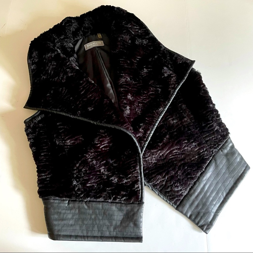 Bagatelle Shawl Collar Faux Fur Leather Trim Vest